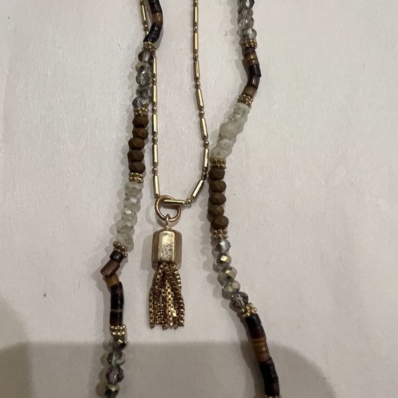 Brown and gold crystal stone necklace, two layers - Picture 4 of 8